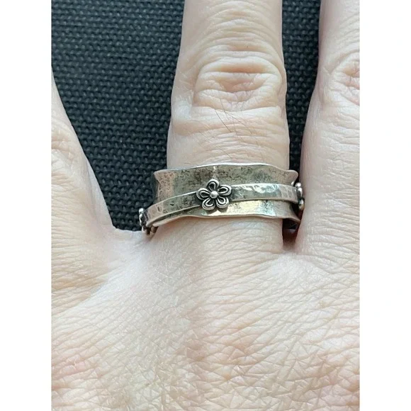 PZ Israel 925 Sterling Silver Spinner Ring Floral Size 9 Vintage Estate Jewelry - Picture 7 of 7